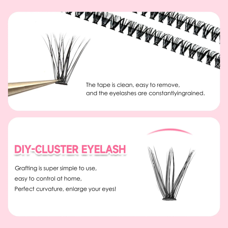 LASHVANA DIY Eyelash Extension Kit 200 Pieces | Clusters + Bond &amp; Seal Glue + Tweezers | Natural &amp; Long Lasting Lashes | For Beginners