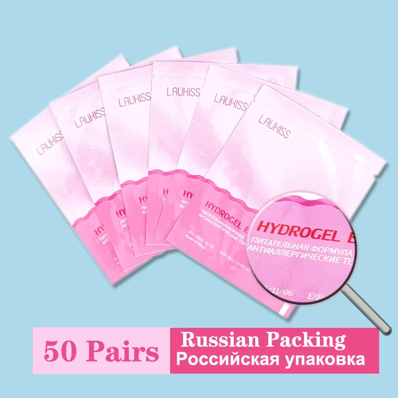 25/50/100 Pares Almofadas de Hidrogel para Cílios | LAUKISS | Sem Fiapos | Adesivo para Extensão de Cílios | Rosa Profissional