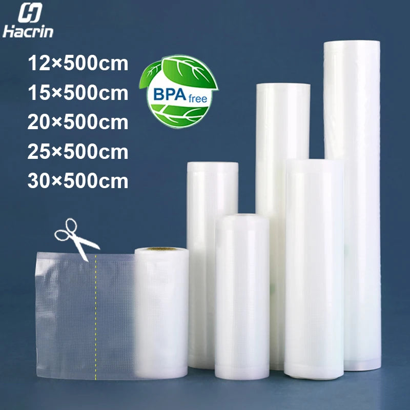 Kit 5 Rolos Sacos para Embalagem a Vácuo 500cm – Alimentos, Freezer, Sous-Vide