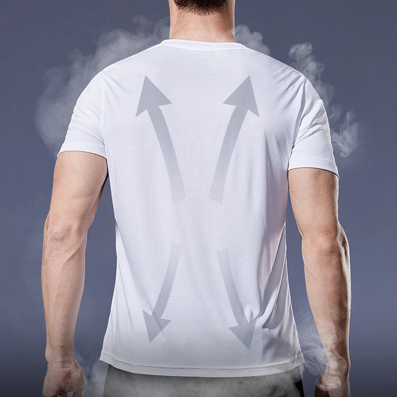 Camiseta Masculina Fitness Manga Curta – Secagem Rápida e Tecido Leve para Academia e Corrida