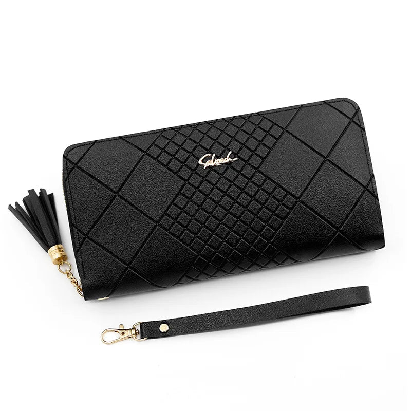Carteira Feminina de Mão com Zíper – Porta-Cartões, Porta-Moedas e Celular | Grande Capacidade | Couro PU Elegante com Alça de Pulso