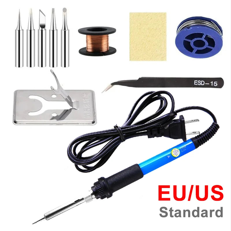 Ferro de Solda Elétrico 60W com Temperatura Ajustável – Ferramenta de Reparo Profissional (Verifique a Tensão Local)