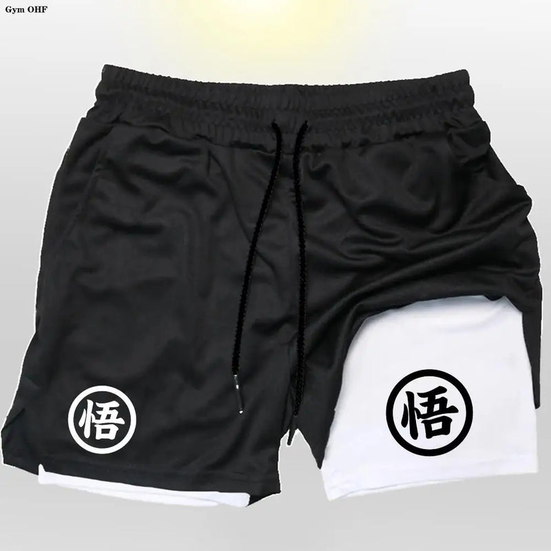 Short Goku 2 en 1 pour homme – Entraînement, course et gym à séchage rapide