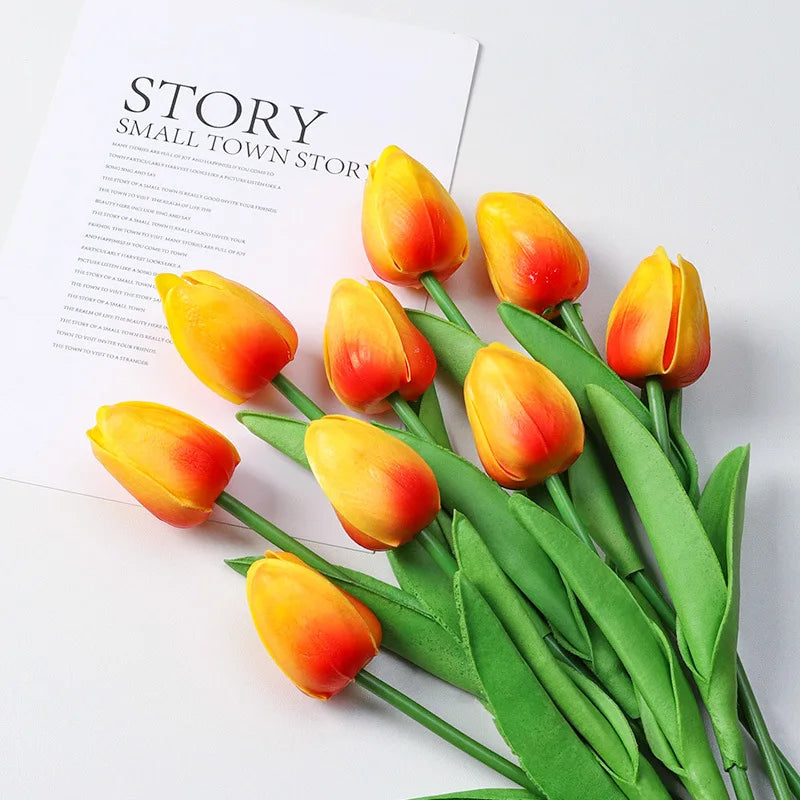 Buquê de Tulipas Artificiais em Silicone PU – 3 a 20 Peças, 34cm, Decoração de Casamento, Casa e Eventos