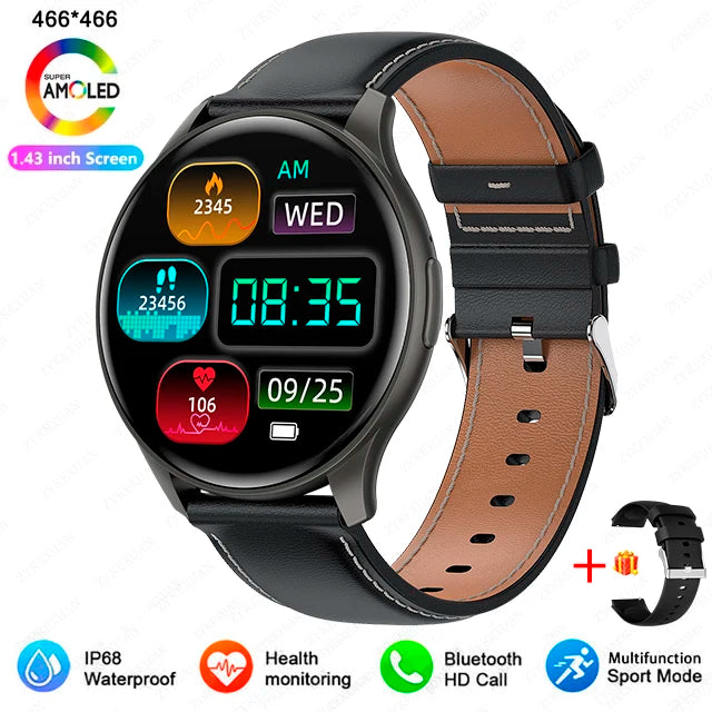 Smartwatch 1,43” AMOLED HD 2025 – Ligações Bluetooth – Compatível com Xiaomi Huawei – Masculino e Feminino