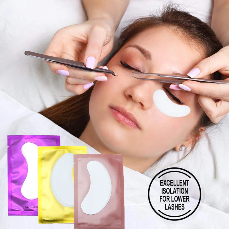 25/50/100 Pares Almofadas de Hidrogel para Cílios | LAUKISS | Sem Fiapos | Adesivo para Extensão de Cílios | Rosa Profissional