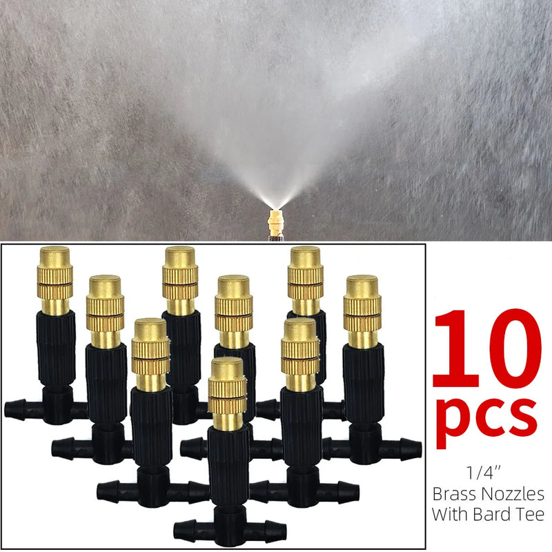 Sistema de Nebulização para Jardim 5–30m | Mangueira 1/4", Bicos de Bronze, Refrigeração e Irrigação para Estufas, Pátios e Áreas Externas