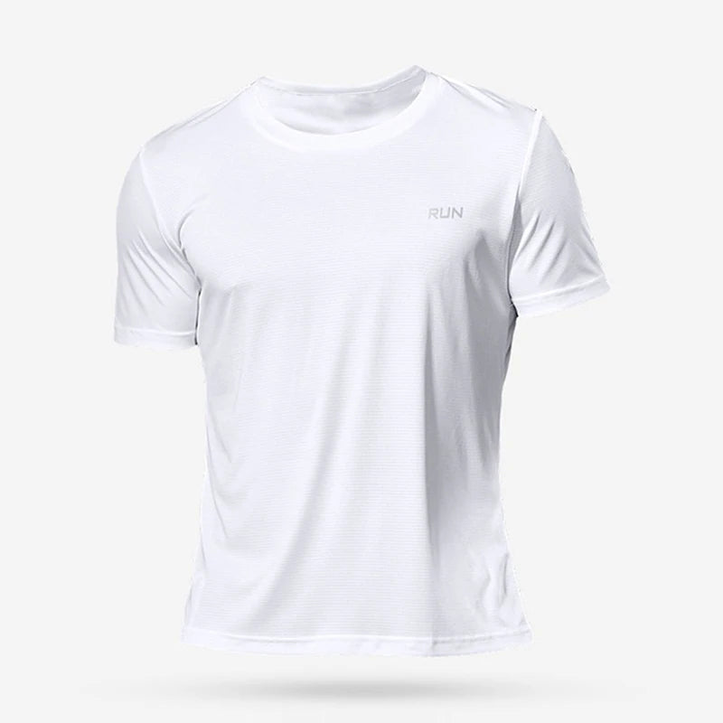Camiseta Masculina Fitness Manga Curta – Secagem Rápida e Tecido Leve para Academia e Corrida