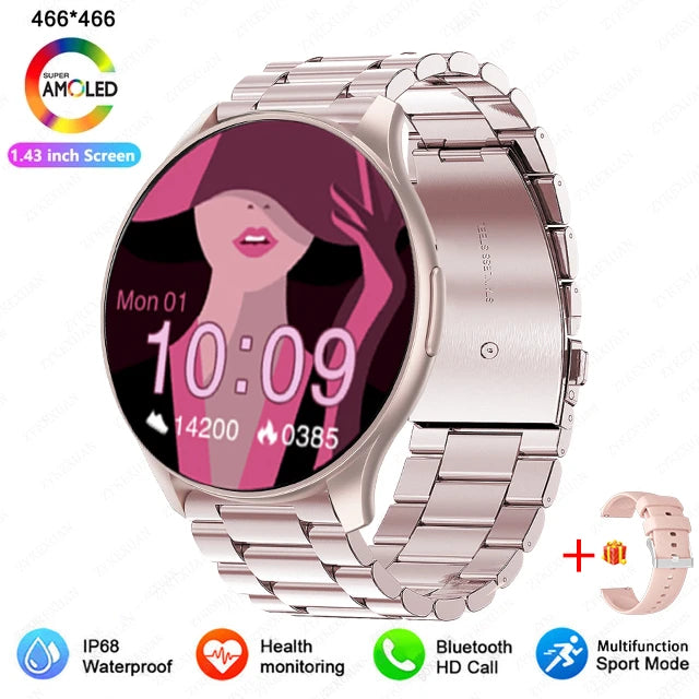 Smartwatch 1,43” AMOLED HD 2025 – Ligações Bluetooth – Compatível com Xiaomi Huawei – Masculino e Feminino