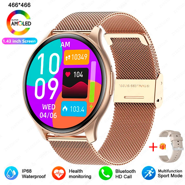 Smartwatch 1,43” AMOLED HD 2025 – Ligações Bluetooth – Compatível com Xiaomi Huawei – Masculino e Feminino