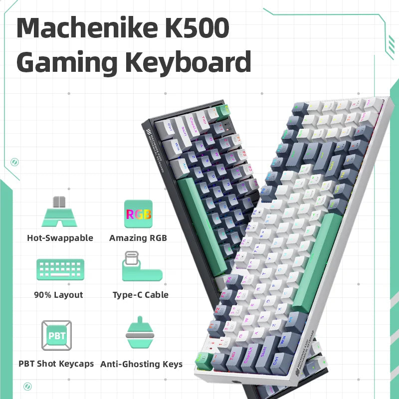 Teclado Mecânico Machenike K500 com Fio – 94 Teclas, Hot Swappable, Iluminação RGB, Compatível com Windows e Mac