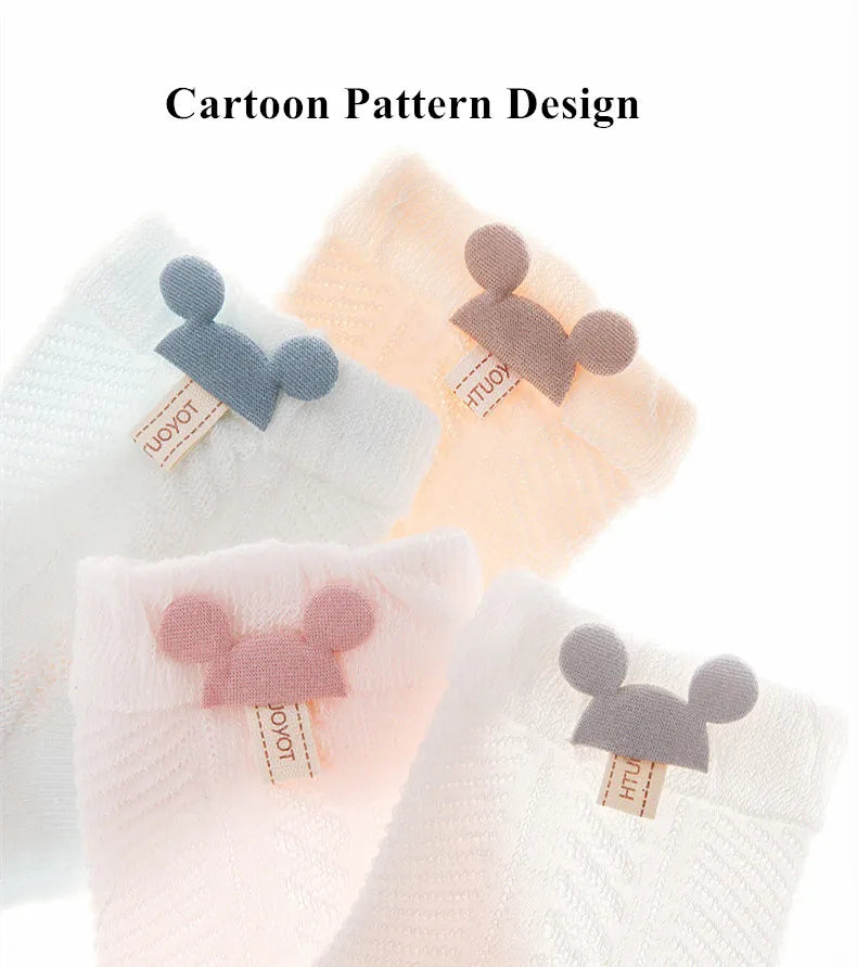 Lot de 4 paires de chaussettes fines pour bébé – Coton respirant, style mignon et confort pour l'été