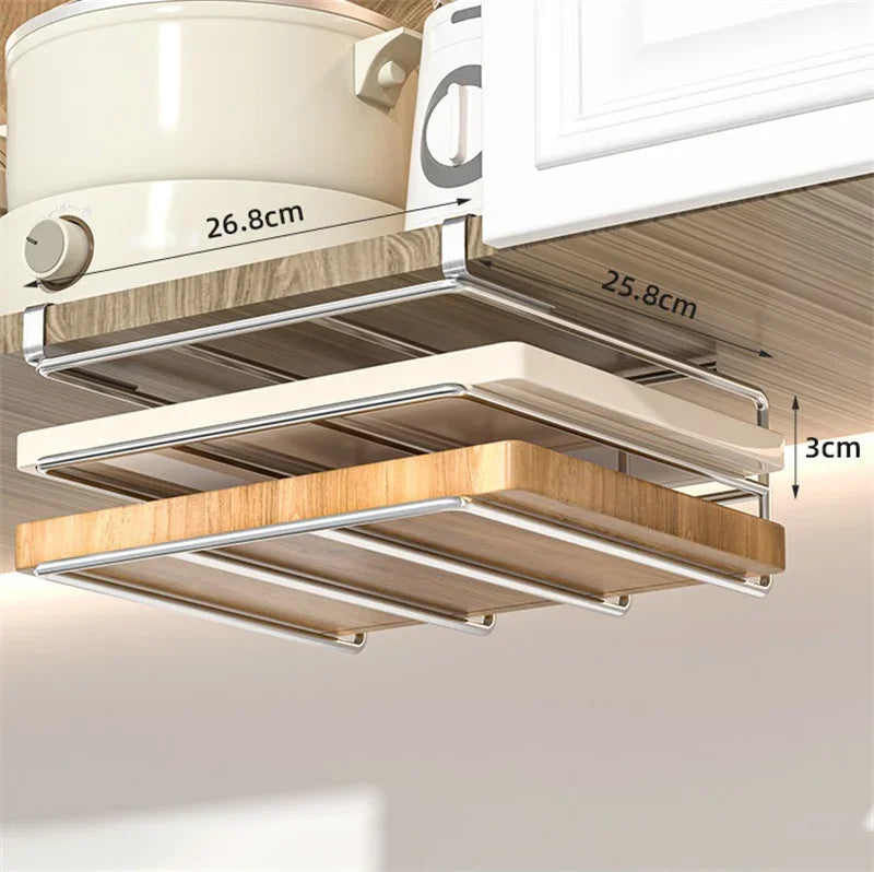 Organisateur de cuisine en acier inoxydable avec crochets – Support de suspension polyvalent pour serviettes, couvercles, planches à découper et ustensiles
