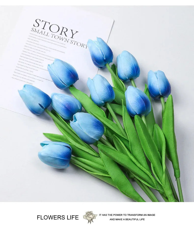 Buquê de Tulipas Artificiais em Silicone PU – 3 a 20 Peças, 34cm, Decoração de Casamento, Casa e Eventos