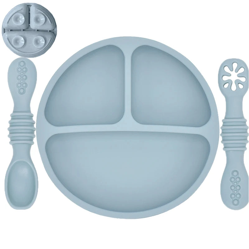 Ensemble en silicone pour enfants : assiette, cuillère à riz et bol avec ventouse et design amusant