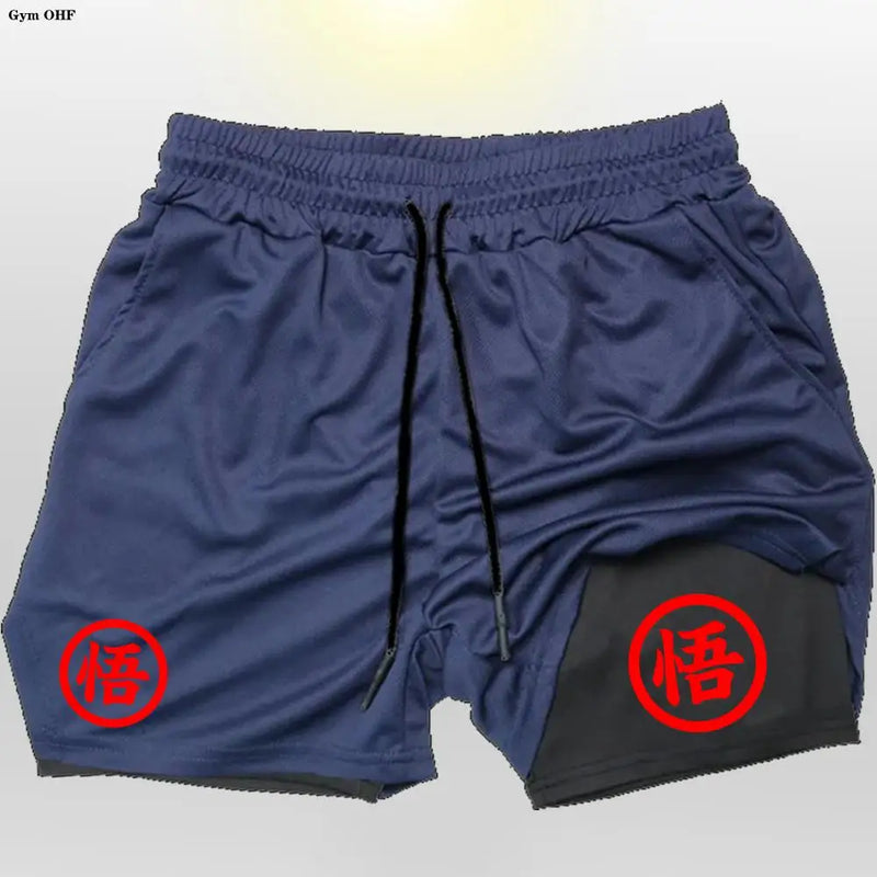 Short Goku 2 en 1 pour homme – Entraînement, course et gym à séchage rapide