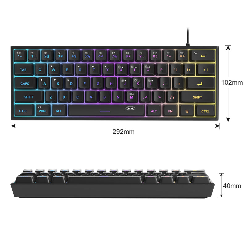 Clavier de jeu MageGee TS91 | 60 % Mini RVB | 61 touches | Sensation mécanique | Ergonomique et résistant à l'eau | Idéal pour les jeux et le bureau