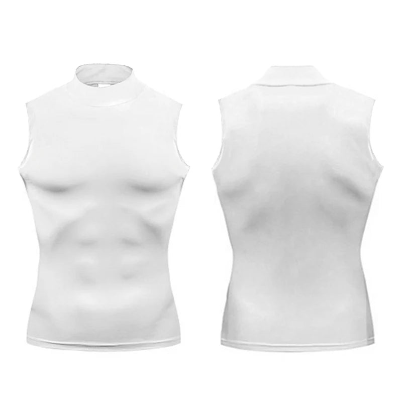 Débardeur de compression pour homme – Sans manches, séchage rapide, col montant et tissu extensible pour l'entraînement et la course
