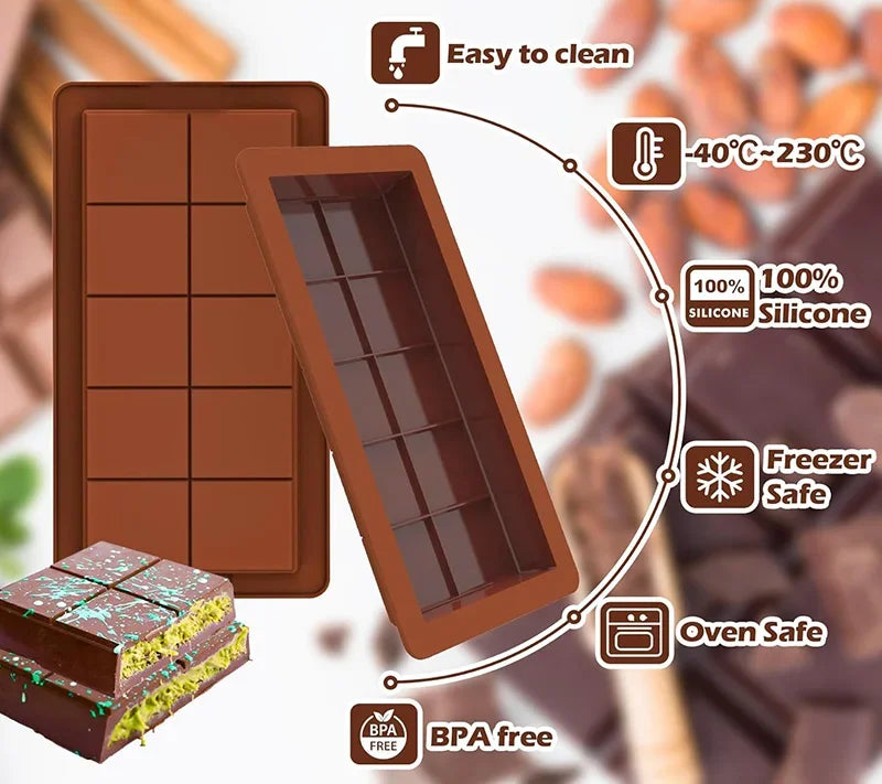 Molde de Silicone Quebrado para Barras de Chocolate e Cera – Fácil Liberação, Durável e Versátil