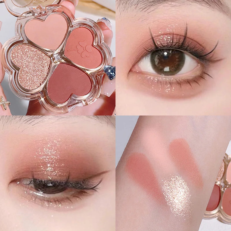 Clover Eyeshadow Palette Highlight Four-color Dreamy Eye Makeup Fine Pearlescent Eye Shadow Eye Shadow All In One Palette Blush