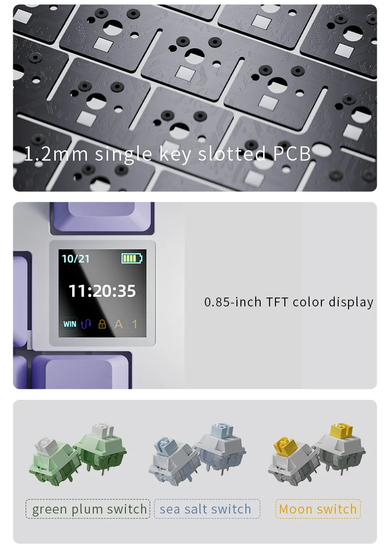 AJAZZ AK820 Pro Mechanical Gaming Keyboard | TFT Screen + Multifunctional Button | RGB | 2.4GHz, Bluetooth and USB Connection | Ideal for PC, Games and Office