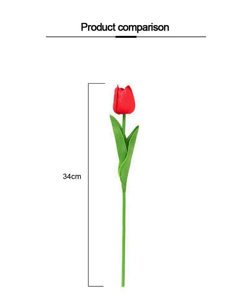 Buquê de Tulipas Artificiais em Silicone PU – 3 a 20 Peças, 34cm, Decoração de Casamento, Casa e Eventos