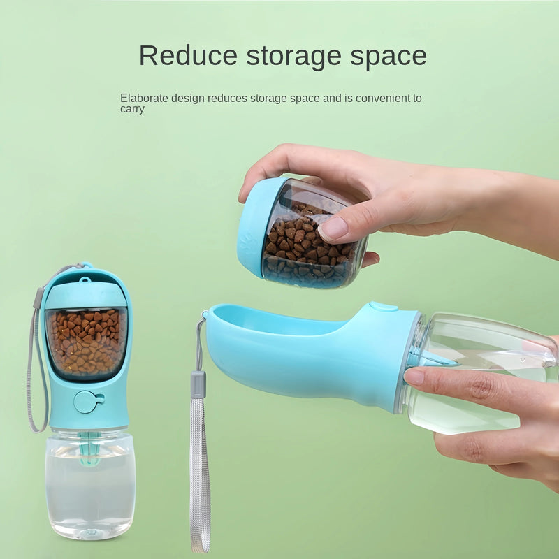 Garrafa Portátil para Cães e Gatos com Compartimento para Ração e Água – Comedouro de Viagem para Pets