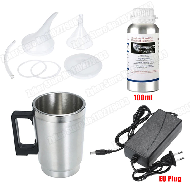Car Headlight Restoration Kit with Chemical Polishing – Automotive Tool with Repair Fluid and Accessories