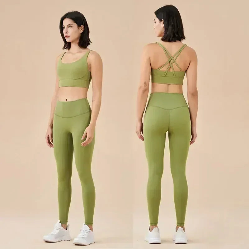 Conjunto Fitness Feminino com Legging e Top – Roupa de Academia para Ioga, Corrida e Musculação | Tecido Respirável, Cintura Alta e Suporte no Sutiã