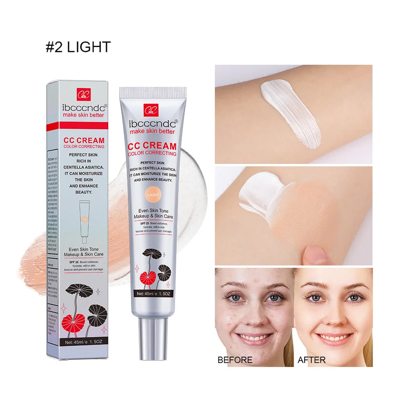 CC Cream Facial com Centella Asiática 45ml ou 15ml – Correção de Cor, Clareamento e Hidratação | Base Natural com Adaptação ao Tom da Pele | ibcccndc