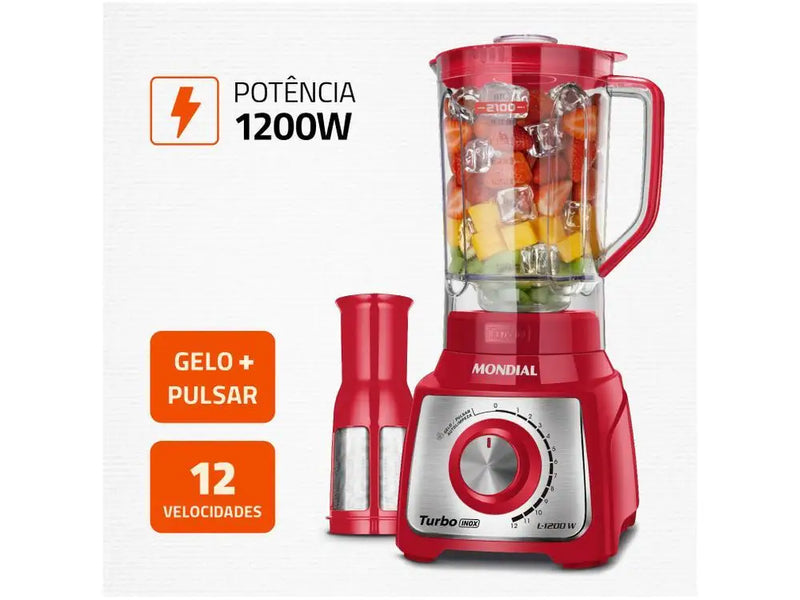 Liquidificador Mondial Turbo Inox 1200W – Copo 3L, 12 Velocidades e Filtro