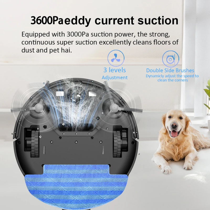 Aspirador Robô D3 – 3600Pa, App Inteligente, Limpeza a Seco e Úmido com Mapeamento