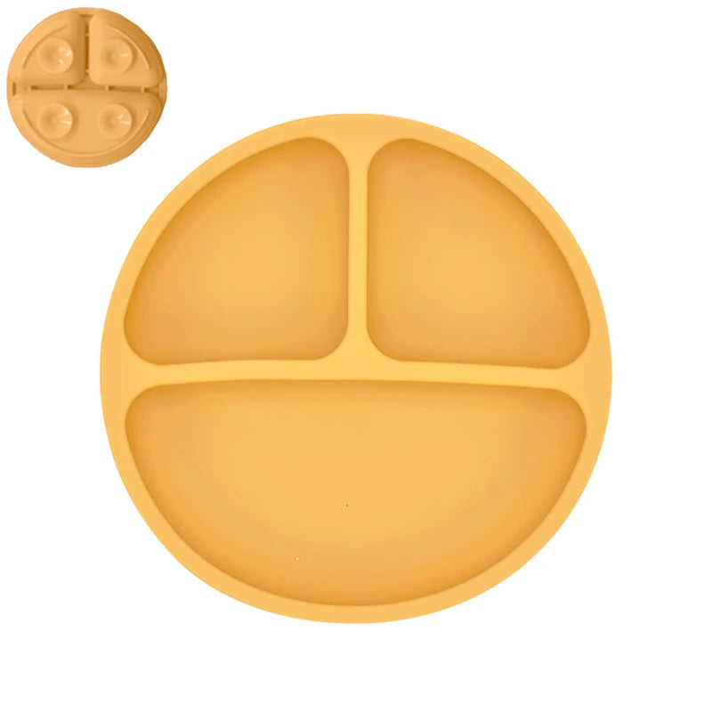 Ensemble en silicone pour enfants : assiette, cuillère à riz et bol avec ventouse et design amusant