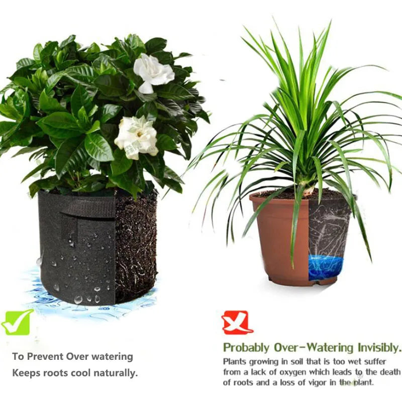 Sacos de Cultivo com Alças | 1 a 12 Galões | Tecido Respirável | Hortaliças, Flores, Ervas | Reutilizável e Resistente | Jardim e Varanda