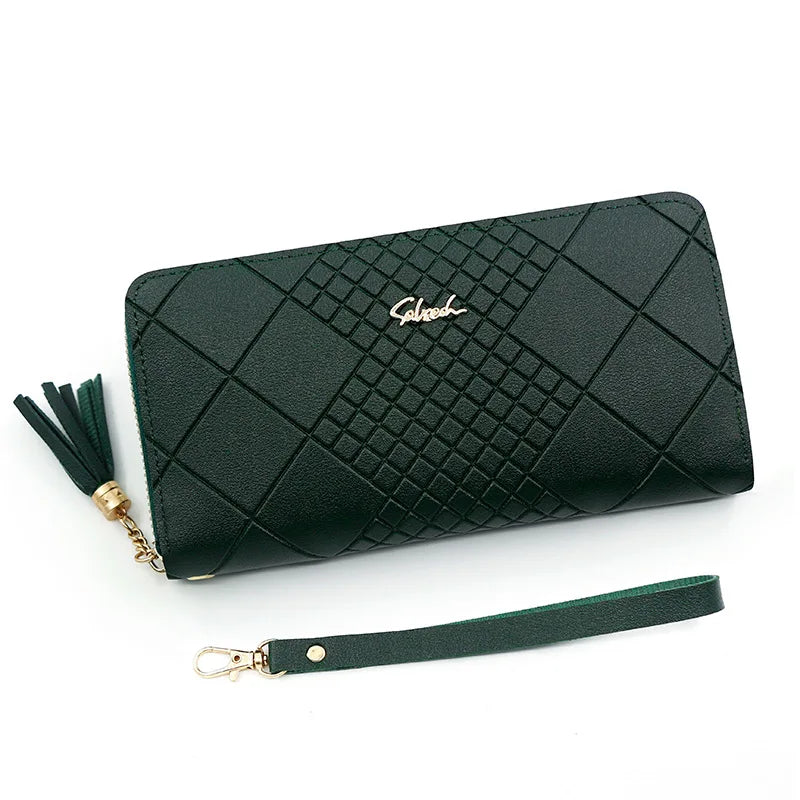 Carteira Feminina de Mão com Zíper – Porta-Cartões, Porta-Moedas e Celular | Grande Capacidade | Couro PU Elegante com Alça de Pulso