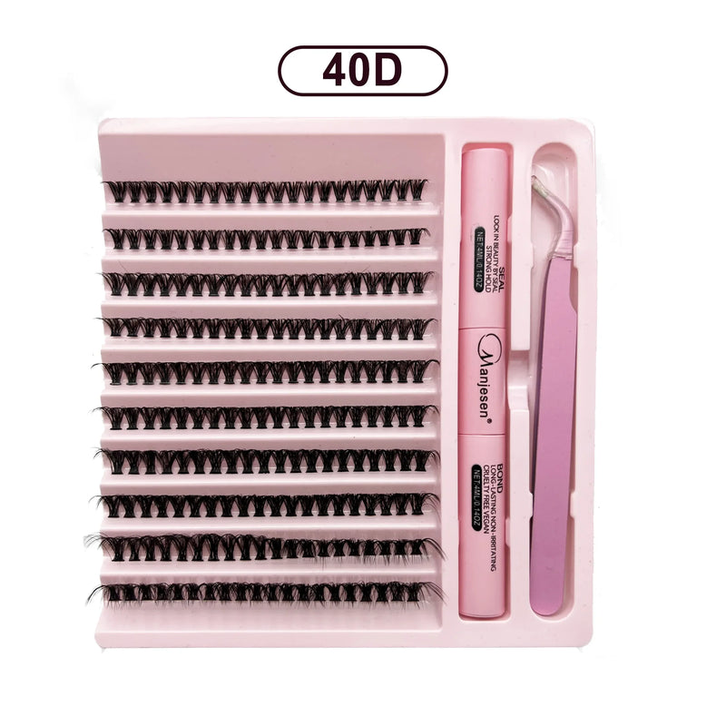 LASHVANA DIY Eyelash Extension Kit 200 Pieces | Clusters + Bond &amp; Seal Glue + Tweezers | Natural &amp; Long Lasting Lashes | For Beginners