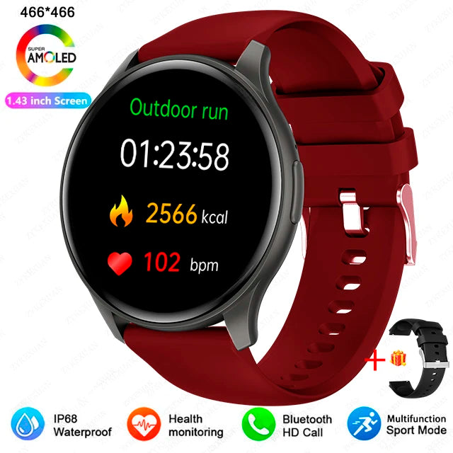 Smartwatch 1,43” AMOLED HD 2025 – Ligações Bluetooth – Compatível com Xiaomi Huawei – Masculino e Feminino