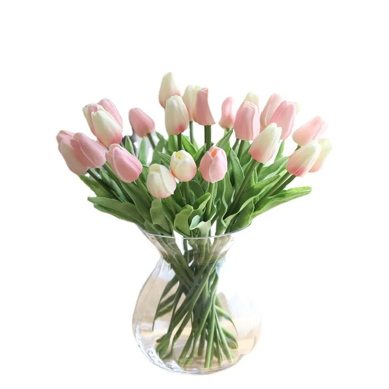 Buquê de Tulipas Artificiais em Silicone PU – 3 a 20 Peças, 34cm, Decoração de Casamento, Casa e Eventos