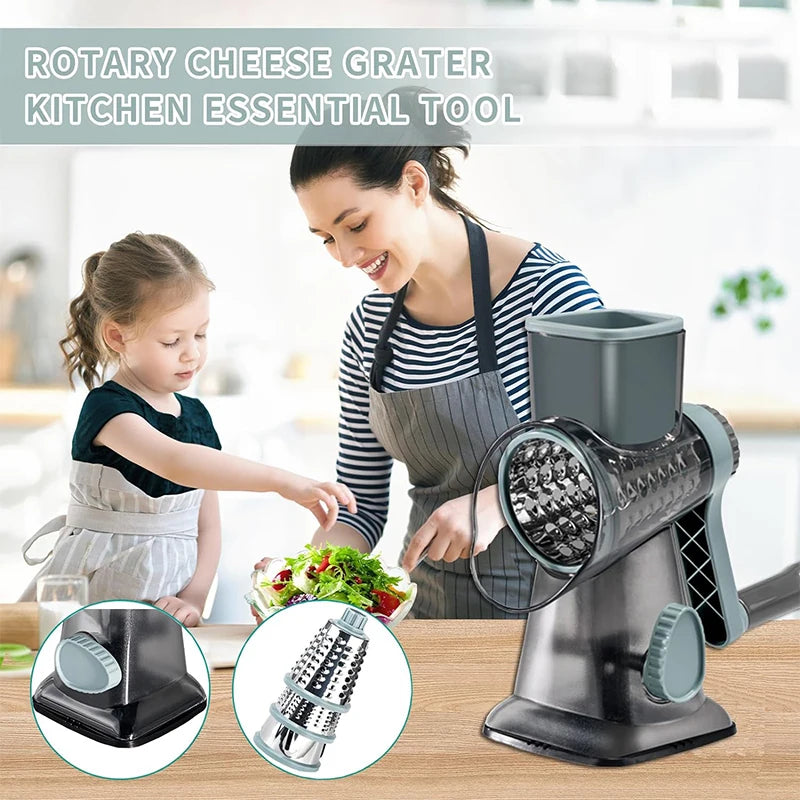 Râpe manuelle rotative 3 en 1 Lmetjma : tranchez, râpez et effilochez fromage, légumes et noix en toute simplicité.