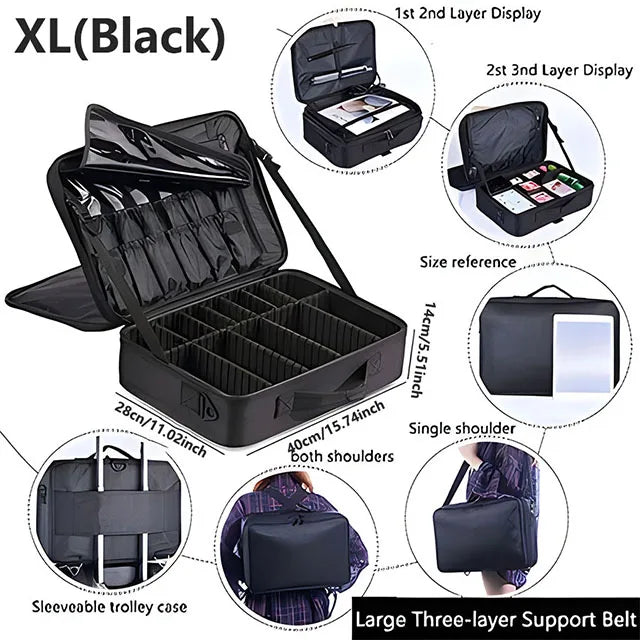 Estojo de Maquiagem Profissional com Grande Capacidade | Organizador Feminino Portátil para Viagem, Cosméticos e Esmaltes