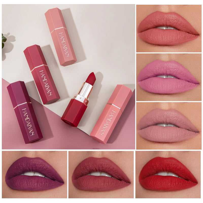 Batons Matte Velvet – Longa Duração, À Prova D’Água e Anti-Manchas | Acabamento Fosco Suave, Cores Vibrantes e Não Transferem