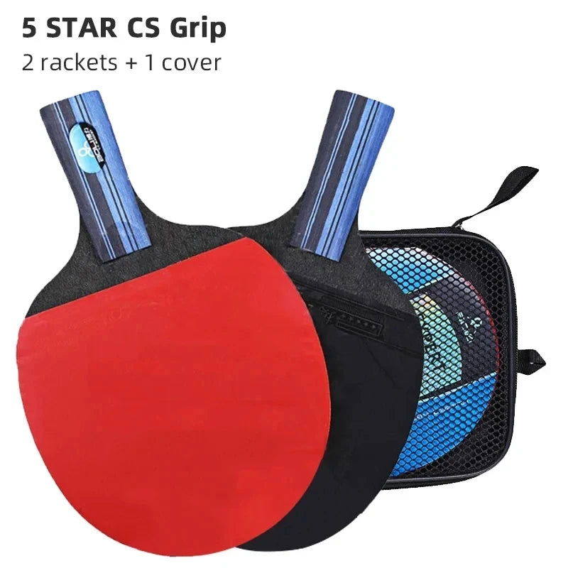 Ensemble de raquettes de tennis de table professionnelles 5/6 étoiles – Kit avec 2 raquettes + sac | Bois de première qualité, caoutchouc à chevrons et haute performance