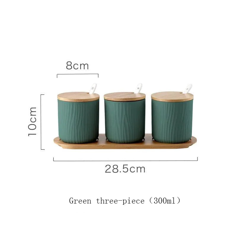 Conjunto Frasco de Temperos de Cerâmica com Tampa de Bambu e Colher – Design Nórdico 300ML