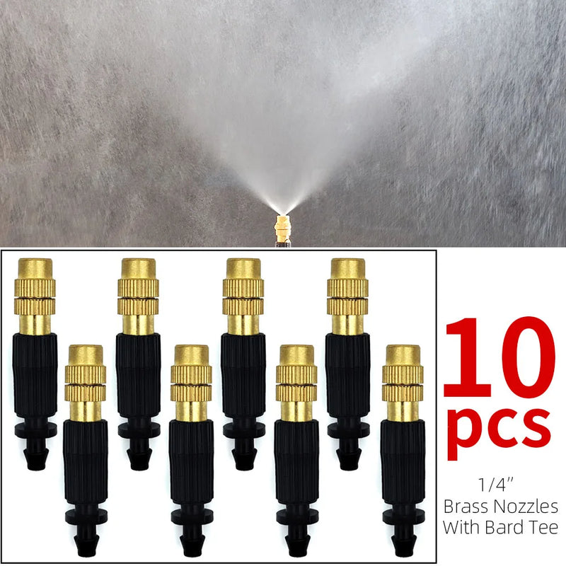 Sistema de Nebulização para Jardim 5–30m | Mangueira 1/4", Bicos de Bronze, Refrigeração e Irrigação para Estufas, Pátios e Áreas Externas