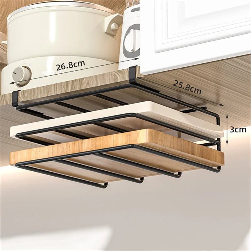 Organisateur de cuisine en acier inoxydable avec crochets – Support de suspension polyvalent pour serviettes, couvercles, planches à découper et ustensiles