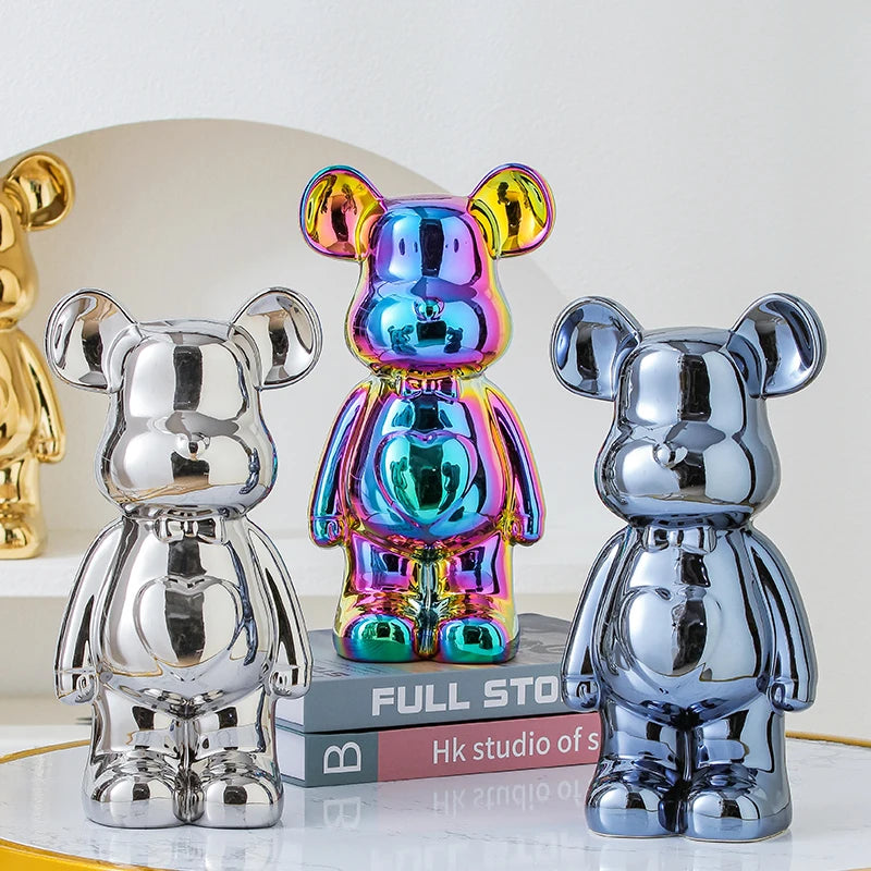 Escultura de Urso em Cerâmica Estilo Brick – Decoração Moderna para Quarto e Sala – 17/27 cm