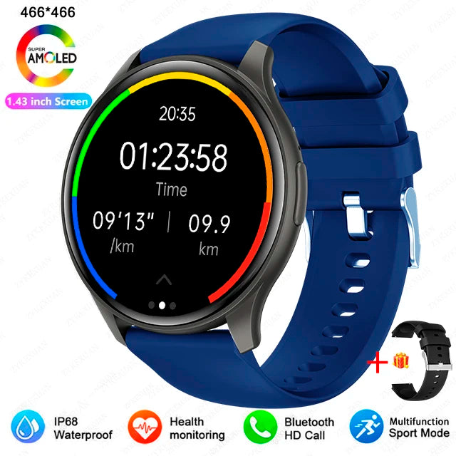 Smartwatch 1,43” AMOLED HD 2025 – Ligações Bluetooth – Compatível com Xiaomi Huawei – Masculino e Feminino