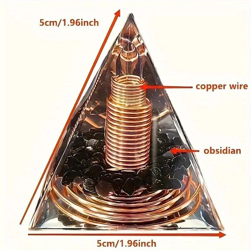 Pirâmide de Orgonita com Obsidiana – Cristal de Energia, Decoração e Equilíbrio Espiritual