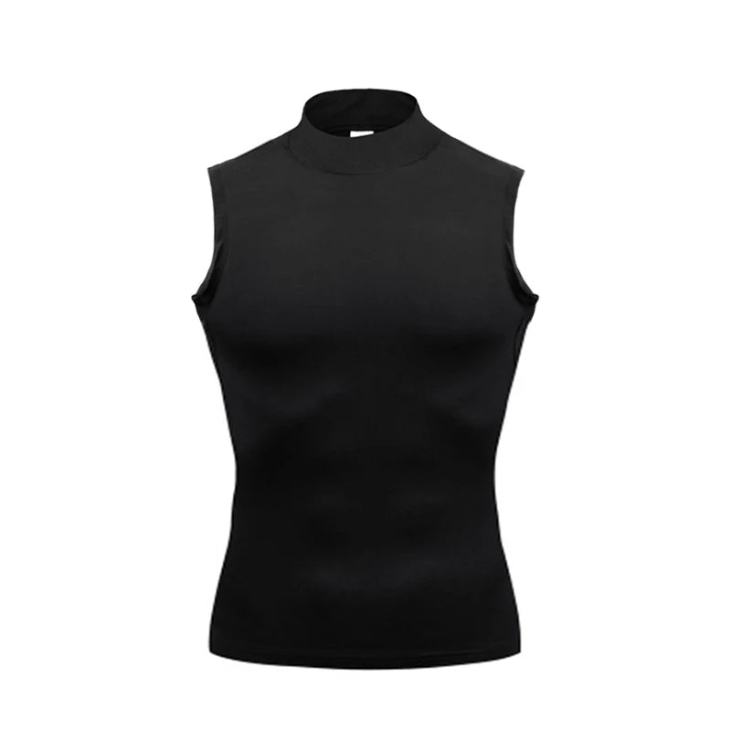 Débardeur de compression pour homme – Sans manches, séchage rapide, col montant et tissu extensible pour l'entraînement et la course