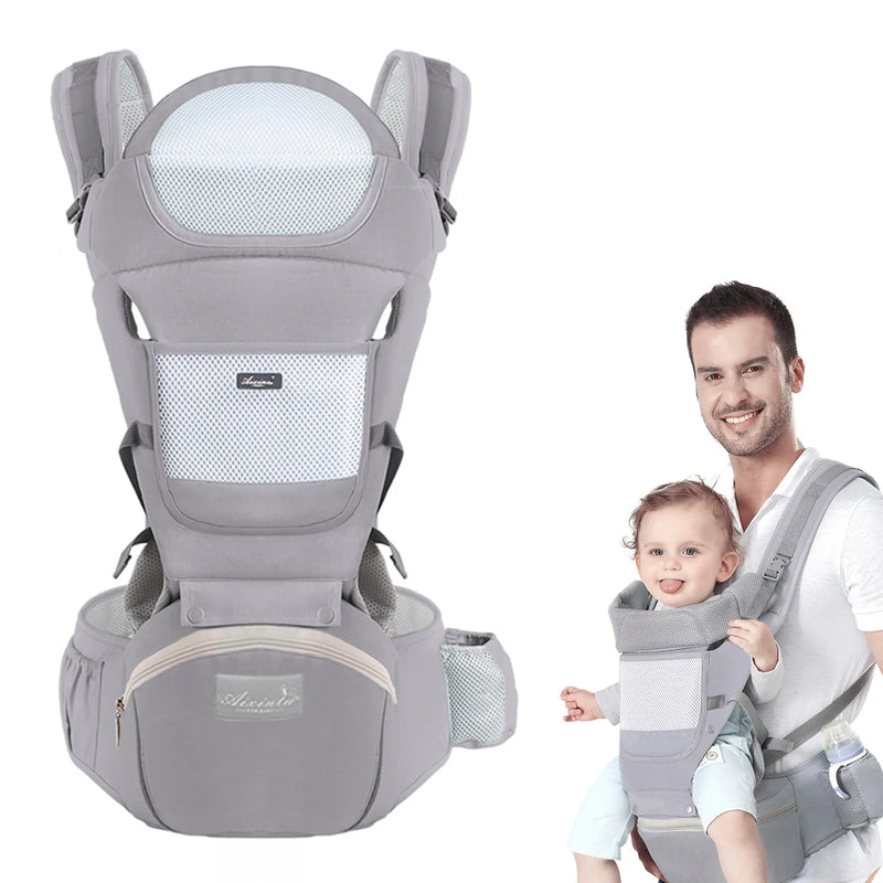 Canguru Ergonômico Multifuncional com Banquinho de Apoio | De Recém-nascido a Toddler